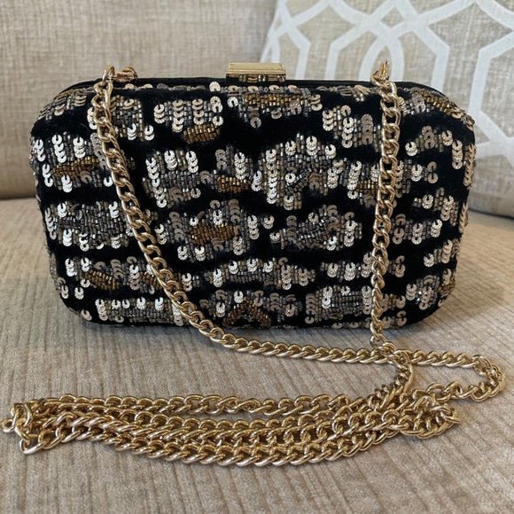 J. Crew small black velvet and gold, silver, copper sequin cross body clutch - Picture 5 of 6